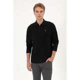 U.S. Polo Assn. Erkek Comfort Fit Yarım Fermuarlı Siyah Sweatshirt 50313754-VR046