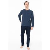 U.S. POLO ASSN. Erkek Düğmeli Yaka Uzunkol Kışlık Pijama Takım-İNDİGO-M