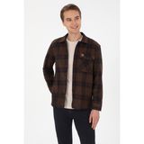 U.S. Polo Assn. Erkek Kahverengi Ekose Desenli Kolsuz Gömlek Rahat Kesim Trend Stil - Kahverengi-200