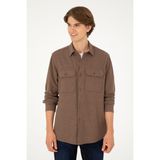 U.S. Polo Assn. Erkek Kahverengi Uzun Kol Comfort Örme Gömlek 50299662-VR011 - Bej