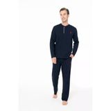 U.s. Polo Assn. Erkek Konforlu %100 Pamuk Yaka Düğmeli Lacivert Pijama Takımı - Lacivert - Arsno18a95f9-Klac