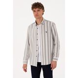 U.S. Polo Assn. Erkek Krem Çizgili Uzun Kollu Lacivert Gömlek 50316558-VR033 - XS