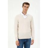 U.S. Polo Assn. Erkek Krem Melanj Kazak/triko 50294764-VR159, Beyaz, XL