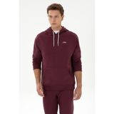 U.S. Polo Assn. Erkek Oversize Fit Kapüşonlu Şardonlu Bordo Basic Sweatshirt 50313782-VR177 - Plum Perfect - XL