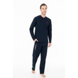 U.S. POLO ASSN. Erkek Penye Mevsimlik Düz Renk Ev Giyim Pijama Takım Alt Üst Takım-LACİVERT-5XL