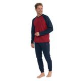 U.S. Polo Assn. Erkek Pijama Takımı, Uzun Kollu, Paçası Lastikli, Waffle Kumaş, Bordo, XL