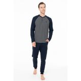 U.S. Polo Assn. Erkek Pijama Takımı, Uzun Kollu, Üç Düğmeli Yaka, Bantlı Paça, Antrasit Melanj, S Beden