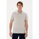U.S. Polo Assn. Erkek Regular Fit Açık Gri Düğmeli Triko Tişört 50306455-VR001 - 2XL
