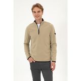 U.S. Polo Assn. Erkek Regular Fit Açık Haki Polar Yarım Fermuarlı Basic Sweatshirt 50313777-VR183 - Haki-1070 - 3XL