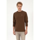 U.S. Polo Assn. Erkek Regular Fit Bisiklet Yaka Kahverengi İnce Basic Sweatshirt 50313752-VR029 - Kahverengi-200 - M
