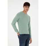 U.S. Polo Assn. Erkek Regular Fit Bisiklet Yaka Yeşil Melanj Basic Kazak 50298267-VR115 - Su Yeşili - Bej - XL