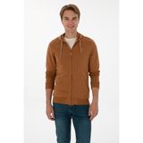 U.S. Polo Assn. Erkek Regular Fit Fermuarlı Kapüşonlu Camel Örme Hırka 50313748-VR233 - Bisküvi