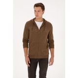 U.S. Polo Assn. Erkek Regular Fit Fermuarlı Kapüşonlu Haki Örme Hırka 50313719-VR027