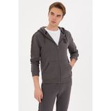U.S. Polo Assn. Erkek Regular Fit Fermuarlı Kapüşonlu Şeritli Gri Örme Hırka 50315808-VR024 - Gri-006 - 3XL