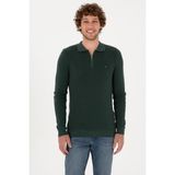 U.S. Polo Assn. Erkek Regular Fit Fermuarlı Koyu Yeşil Basic Kazak 50313685-VR079 - 4XL