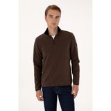 U.S. Polo Assn. Erkek Regular Fit Koyu Kahverengi Polar Yarım Fermuarlı Basic Sweatshirt 50313777-VR084