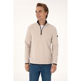 U.S. Polo Assn. Erkek Regular Fit Taş Polar Yarım Fermuarlı Basic Sweatshirt 50313777-VR049 - Taş1