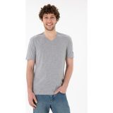 U.S. Polo Assn. Erkek Regular Fit V Yaka Gri Melanj Basic Tişört 50305858-VR086 - Grimelanj