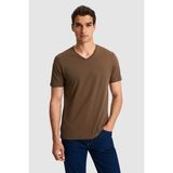 U.S. Polo Assn. Erkek Regular Fit V Yaka Kahverengi Basic Tişört 50326944-VR029