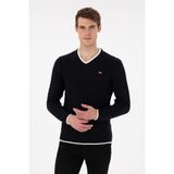 U.S. Polo Assn. Erkek Regular Fit V Yaka Lacivert Yaka Detaylı Kazak 50297083-VR033 - 2XL