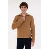 U.S. Polo Assn. Erkek Regular Fit Yarım Fermuarlı Camel Kazak 50297047-VR015