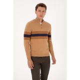 U.S. Polo Assn. Erkek Regular Fit Yarım Fermuarlı Camel Kazak 50315034-VR015 - Camel - Altın - 2XL