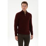 U.S. Polo Assn. Erkek Regular Fit Yarım Fermuarlı Desenli Bordo Kazak 50315035-VR177 - XL