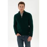 U.S. Polo Assn. Erkek Regular Fit Yarım Fermuarlı Desenli Koyu Yeşil Kazak 50315035-VR079