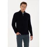U.S. Polo Assn. Erkek Regular Fit Yarım Fermuarlı Desenli Lacivert Kazak 50315035-VR033 - XL