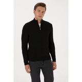 U.S. Polo Assn. Erkek Regular Fit Yarım Fermuarlı Desenli Siyah Kazak 50315035-VR046 - Siyah-128 - 2XL