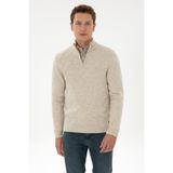 U.S. Polo Assn. Erkek Regular Fit Yarım Fermuarlı Desenli Taş Kazak 50315035-VR049