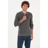 U.S. Polo Assn. Erkek Regular Fit Yarım Fermuarlı Gri Melanj Basic Kazak 50313685-VR086 - Grimelanj - 2XL