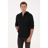 U.S. Polo Assn. Erkek Regular Fit Yarım Fermuarlı Kapüşonlu Siyah Sweatshirt 50316391-VR046 - Siyah-128 - XL