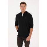 U.S. Polo Assn. Erkek Regular Fit Yarım Fermuarlı Kapüşonlu Siyah Sweatshirt 50316391-VR046