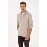 U.S. Polo Assn. Erkek Regular Fit Yarım Fermuarlı Kapüşonlu Taş Sweatshirt 50316391-VR049 - Taş1 - XL