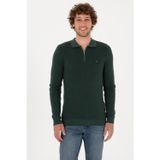 U.S. Polo Assn. Erkek Regular Fit Yarım Fermuarlı Koyu Yeşil Basic Kazak 50313685-VR079