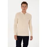 U.S. Polo Assn. Erkek Regular Fit Yarım Fermuarlı Krem Basic Kazak 50313685-VR071 - 4XL