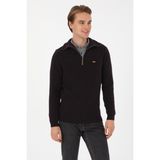 U.S. Polo Assn. Erkek Regular Fit Yarım Fermuarlı Siyah Kazak 50317171-VR046 - 2XL