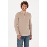 U.S. Polo Assn. Erkek Regular Fit Yarım Fermuarlı Taş Basic Kazak 50313685-VR049 - 4XL