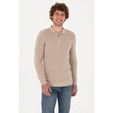 U.S. Polo Assn. Erkek Regular Fit Yarım Fermuarlı Taş Basic Kazak 50313685-VR049