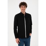 U.S. Polo Assn. Erkek Siyah Gömlek Slim Fit Kolsuz Düz Desenli Günlük Stil İçin 50296777-VR046 - XL - Siyah-128