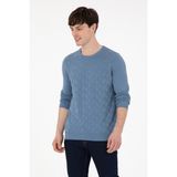 U.S. Polo Assn. Erkek Slim Fit Bisiklet Yaka Saks Basic Kazak 50288882-VR032 - Koyu Mavi