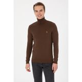 U.S. Polo Assn. Erkek Slim Fit Boğazlı Kahverengi Basic Kazak 50313640-VR029