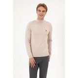 U.S. Polo Assn. Erkek Slim Fit Boğazlı Taş Melanj Basic Kazak 50313712-VR225 - 4XL