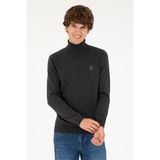U.S. Polo Assn. Erkek Slim Fit Boğazlı Yaka Antrasit Melanj Basic Kazak 50293523-VR081 - 2XL