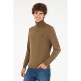 U.S. Polo Assn. Erkek Slim Fit Boğazlı Yaka Haki Basic Kazak 50293523-VR027 - Haki-289