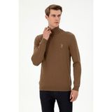 U.S. Polo Assn. Erkek Slim Fit Boğazlı Yaka Haki Melanj Basic Kazak 50288884-VR125