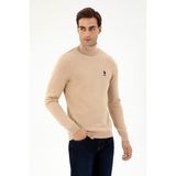U.S. Polo Assn. Erkek Slim Fit Boğazlı Yaka Kum Melanj Basic Kazak 50293523-VR123 - 2XL