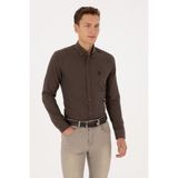U.S. Polo Assn. Erkek Slim Fit Kahverengi Basic Gömlek Trend Stil Kolsuz - Kahverengi-200 - XL