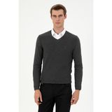 U.S. Polo Assn. Erkek Slim Fit V Yaka Antrasit Melanj Basic Kazak 50288886-VR081 - 2XL